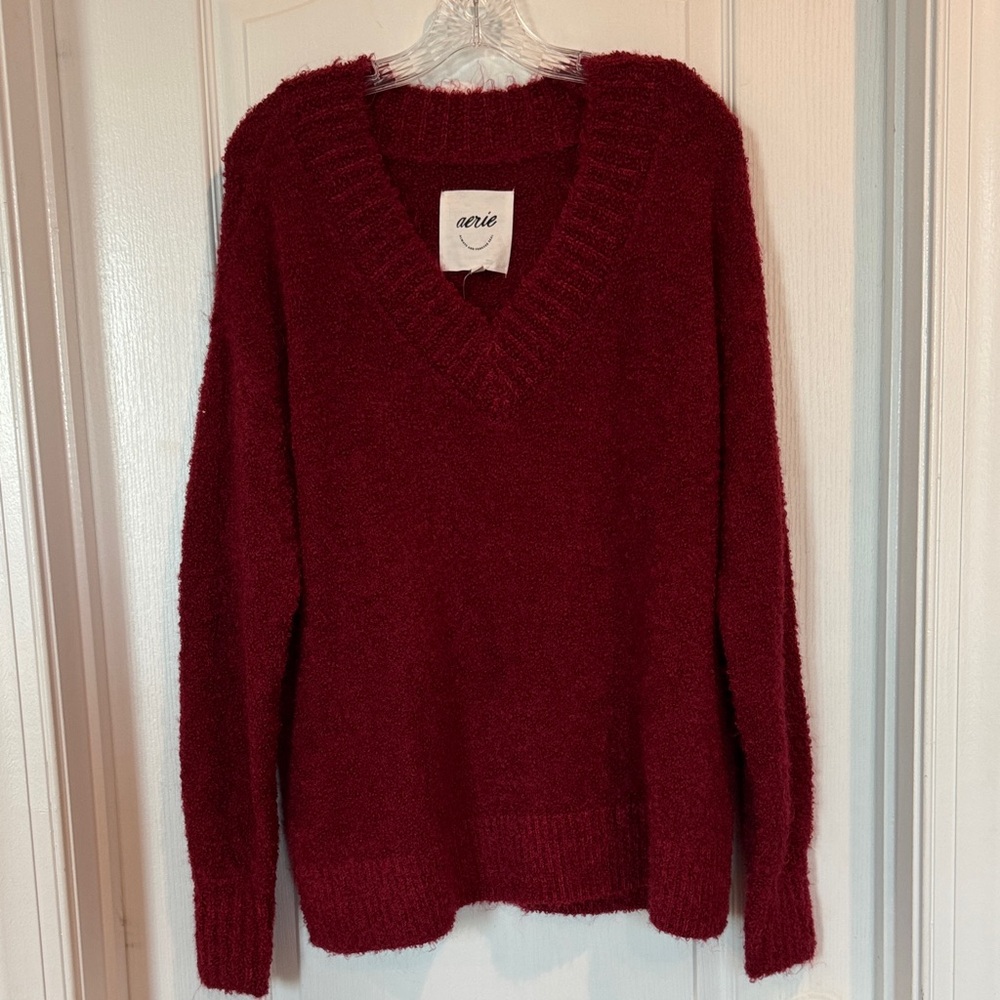 NWT Aerie Deep Red V-Neck Sweater - Size small